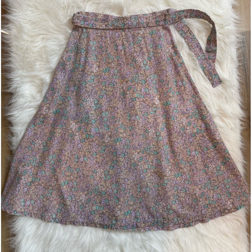 Vintage Floral Wrap Midi Skirt Sz 8 Womens Cottagecore Prairie Ditsy Floral Boho - Picture 9 of 10
